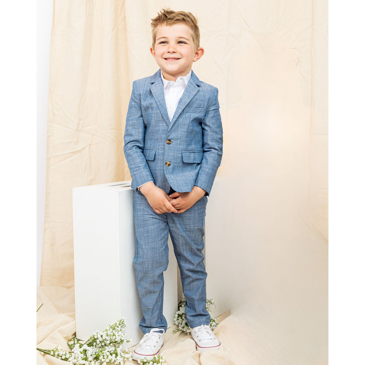 2-Piece Chambray Suit Set | Blue (Size 7 -16 Years) – Andy & Evan