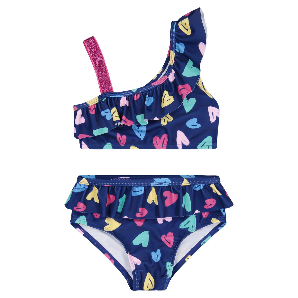  2 Piece Reversible Blue and Plaid Girls Swimsuit Set