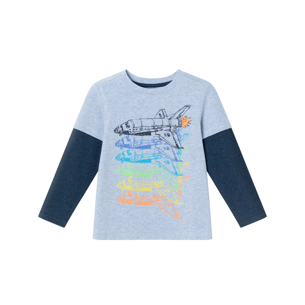 Kids Long Sleeve Two-Fer Graphic Tee Shirt | Space Shuttle - Andy & Evan