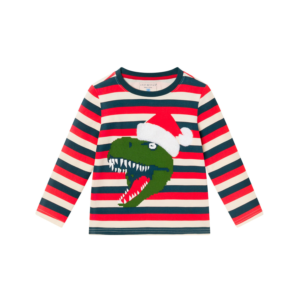 Kids Multicolor Striped Long Sleeve Tee | Holiday T-Rex - Andy & Evan