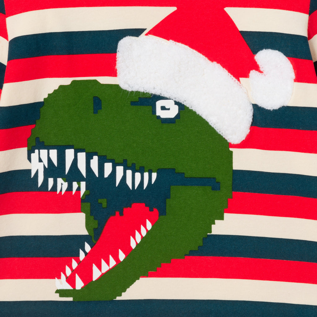 Kids Multicolor Striped Long Sleeve Tee | Holiday T-Rex - Andy & Evan