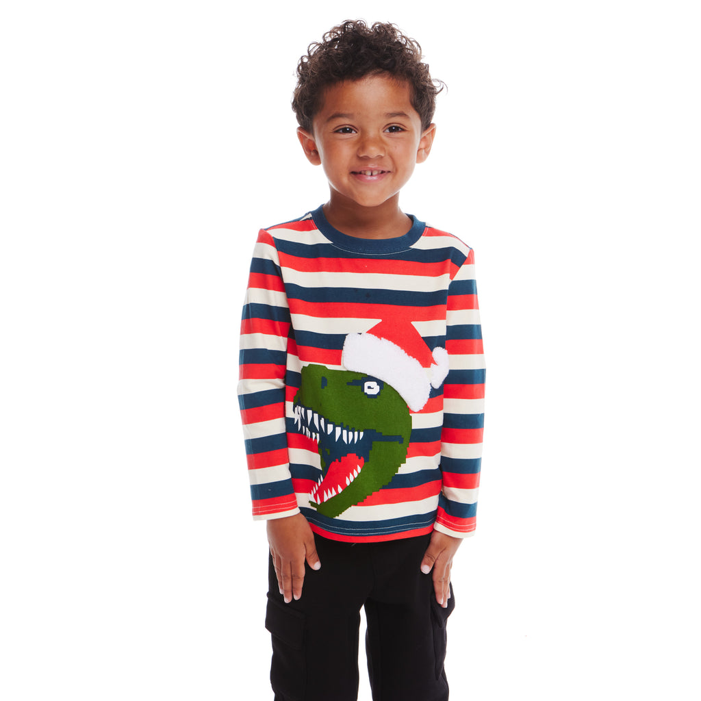 Kids Multicolor Striped Long Sleeve Tee | Holiday T-Rex - Andy & Evan