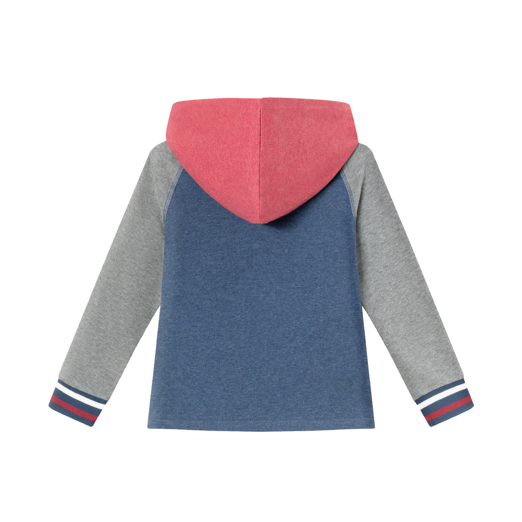 Kids Hooded Colorblocked Jersey Tee | Red Navy & Heater Grey - Andy & Evan