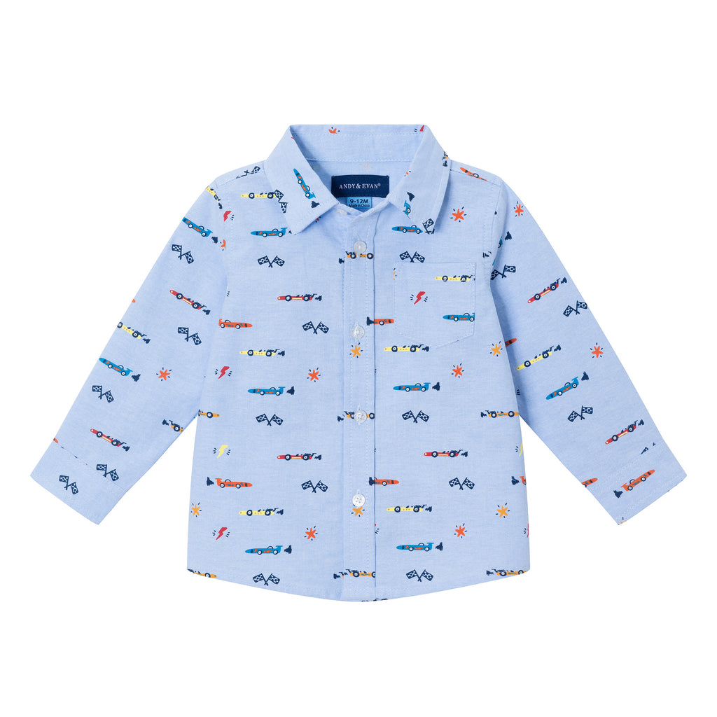 Infant (9-24m) Blue Chambray Buttondown Shirt | Racecars - Andy & Evan