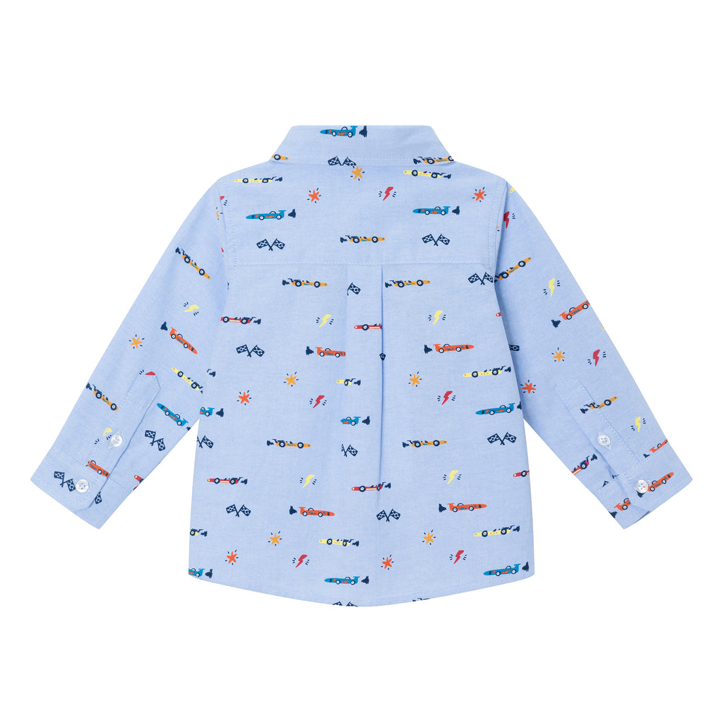 Infant (9-24m) Blue Chambray Buttondown Shirt | Racecars - Andy & Evan