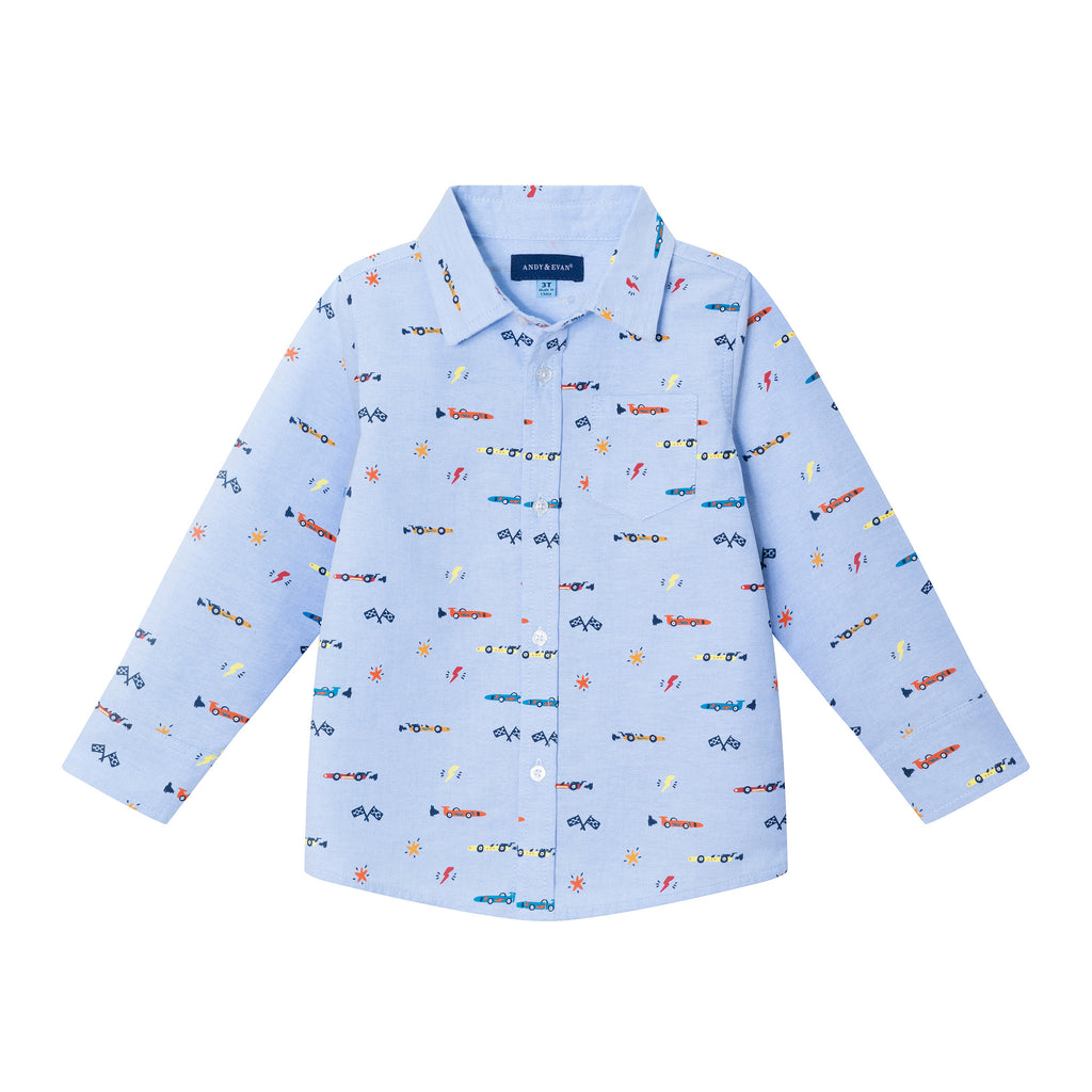 Kids Blue Chambray Buttondown Shirt | Racecars - Andy & Evan