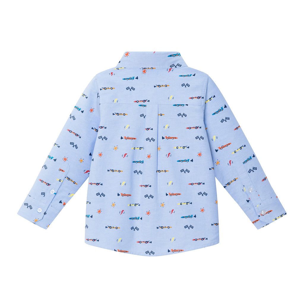 Kids Blue Chambray Buttondown Shirt | Racecars - Andy & Evan