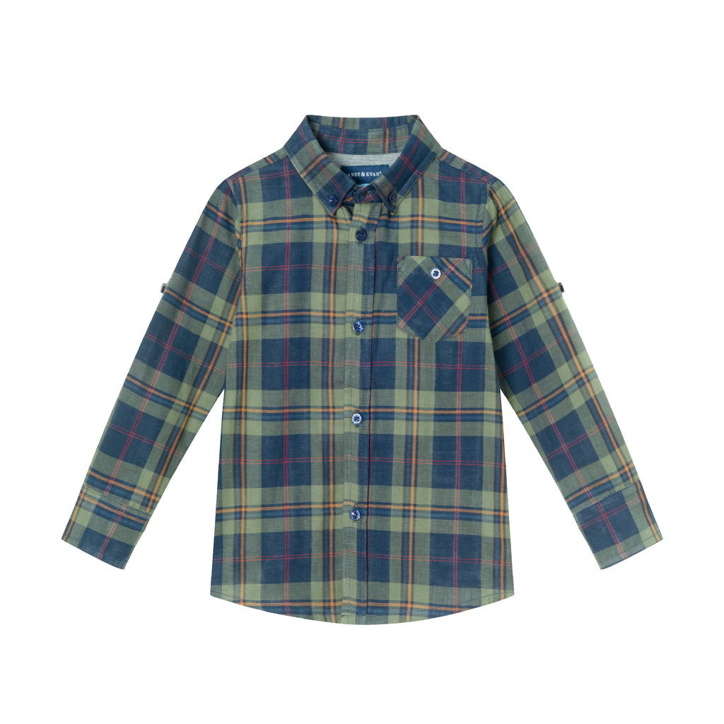 Kids Boys Buttondown Twofer Shirt | Green - Andy & Evan