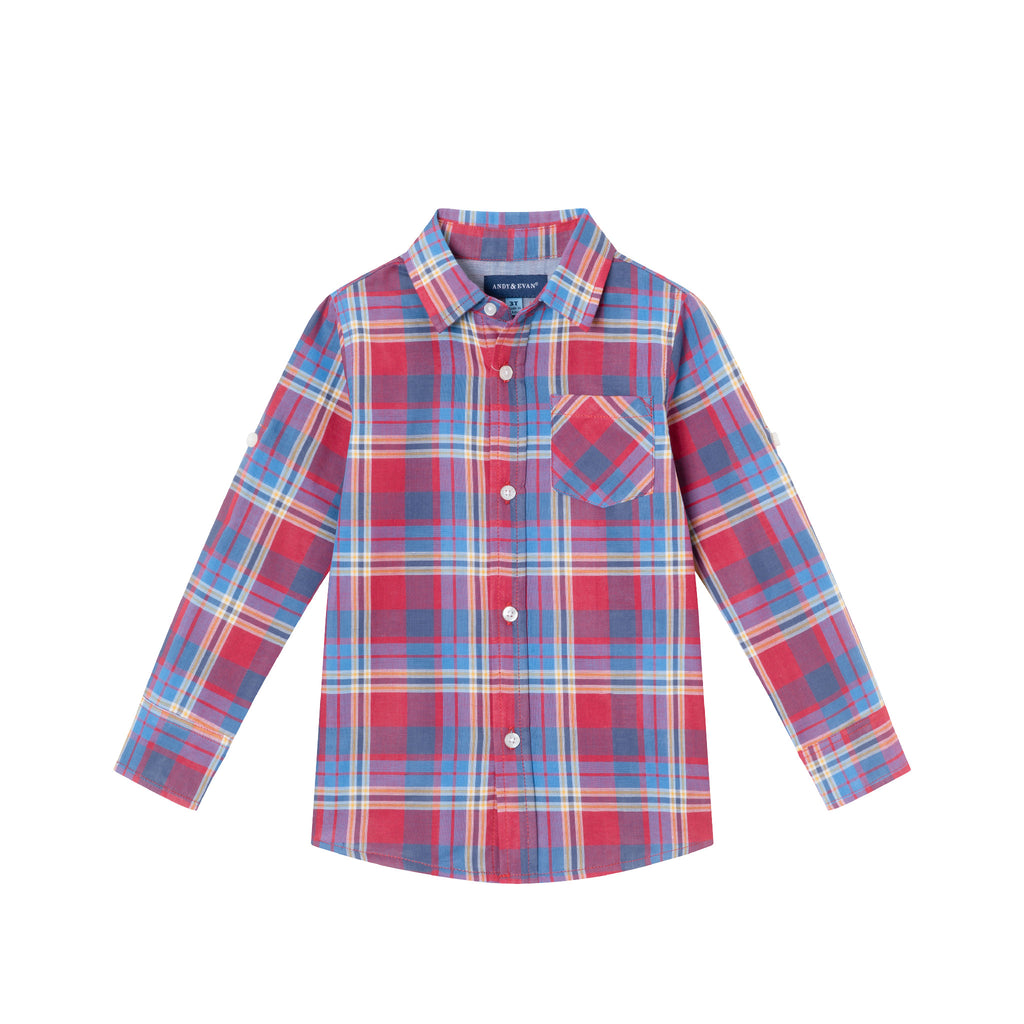 Kids Two Faced Buttondown Shirt | Maroon Plaid - Andy & Evan