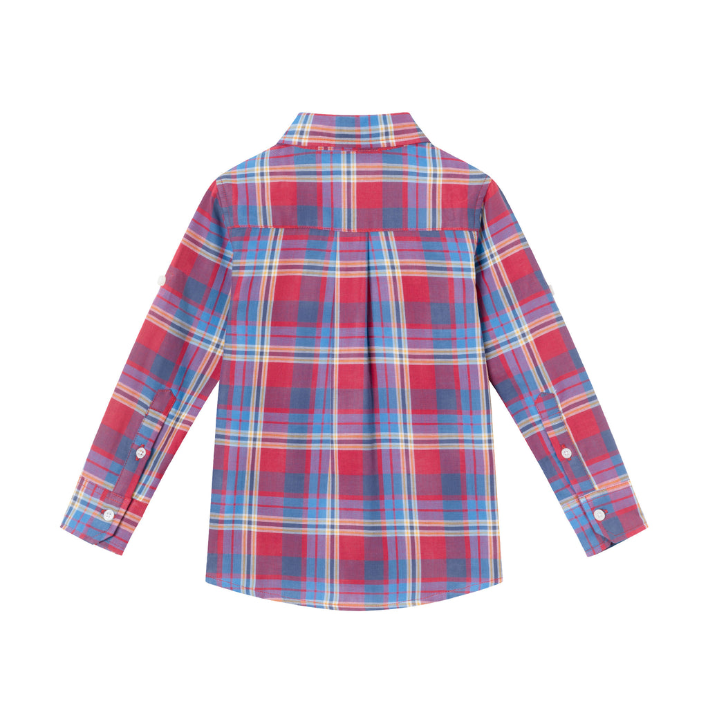 Kids Two Faced Buttondown Shirt | Maroon Plaid - Andy & Evan