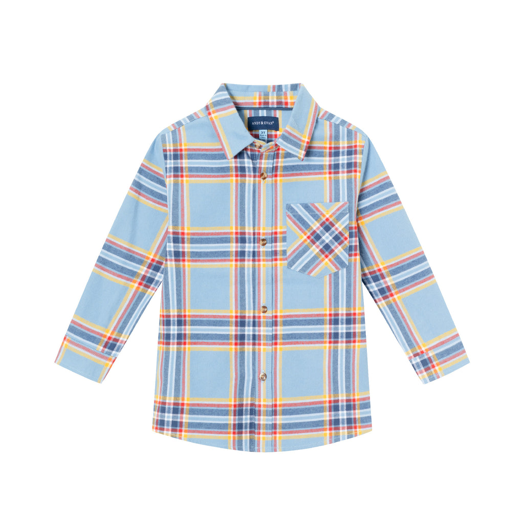 Kids Brushed Twill Buttondown | Blue Plaid - Andy & Evan