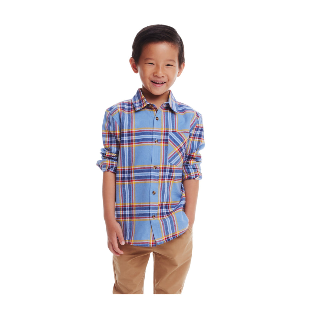 Kids Brushed Twill Buttondown | Blue Plaid - Andy & Evan