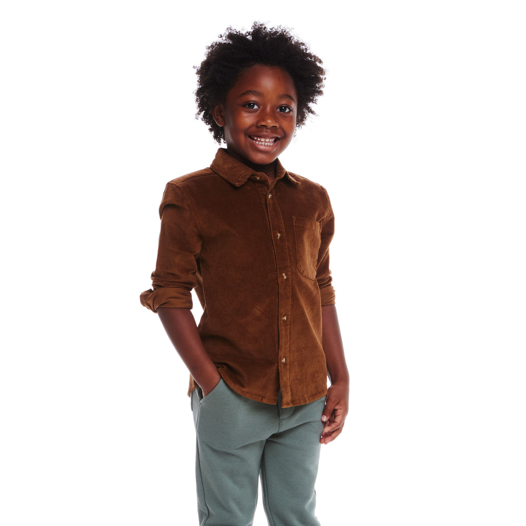 Kids Garment Washed Cord Buttondown | Brown - Andy & Evan