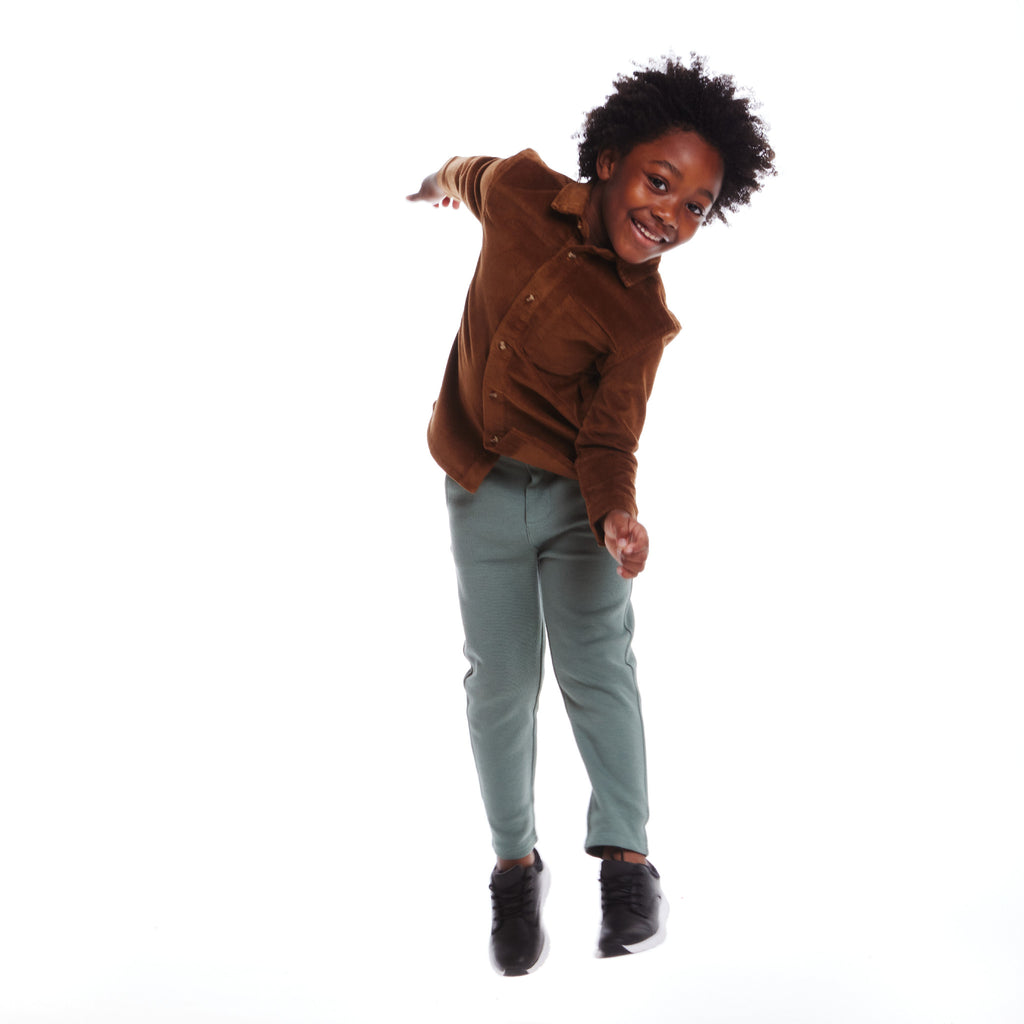 Kids Garment Washed Cord Buttondown | Brown - Andy & Evan