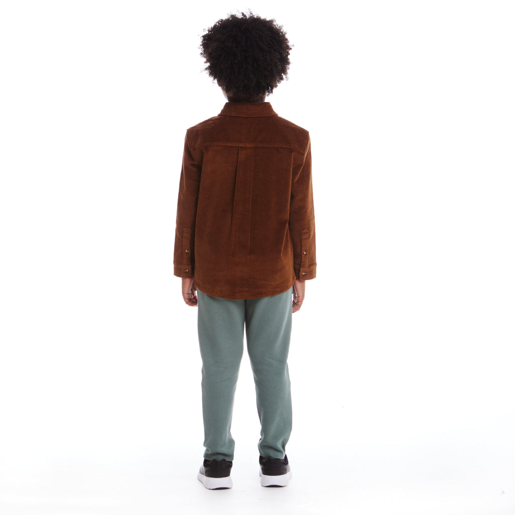 Kids Garment Washed Cord Buttondown | Brown - Andy & Evan