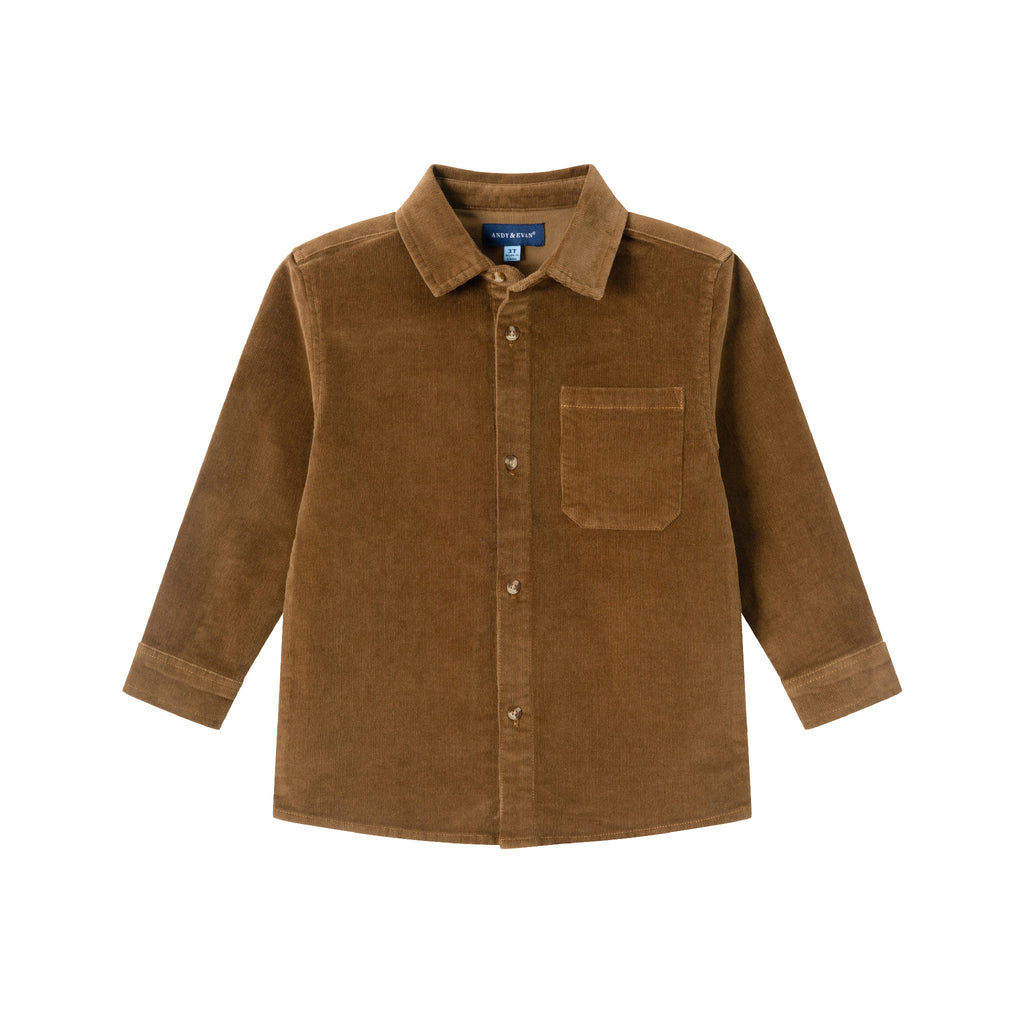 Kids Garment Washed Cord Buttondown | Brown - Andy & Evan