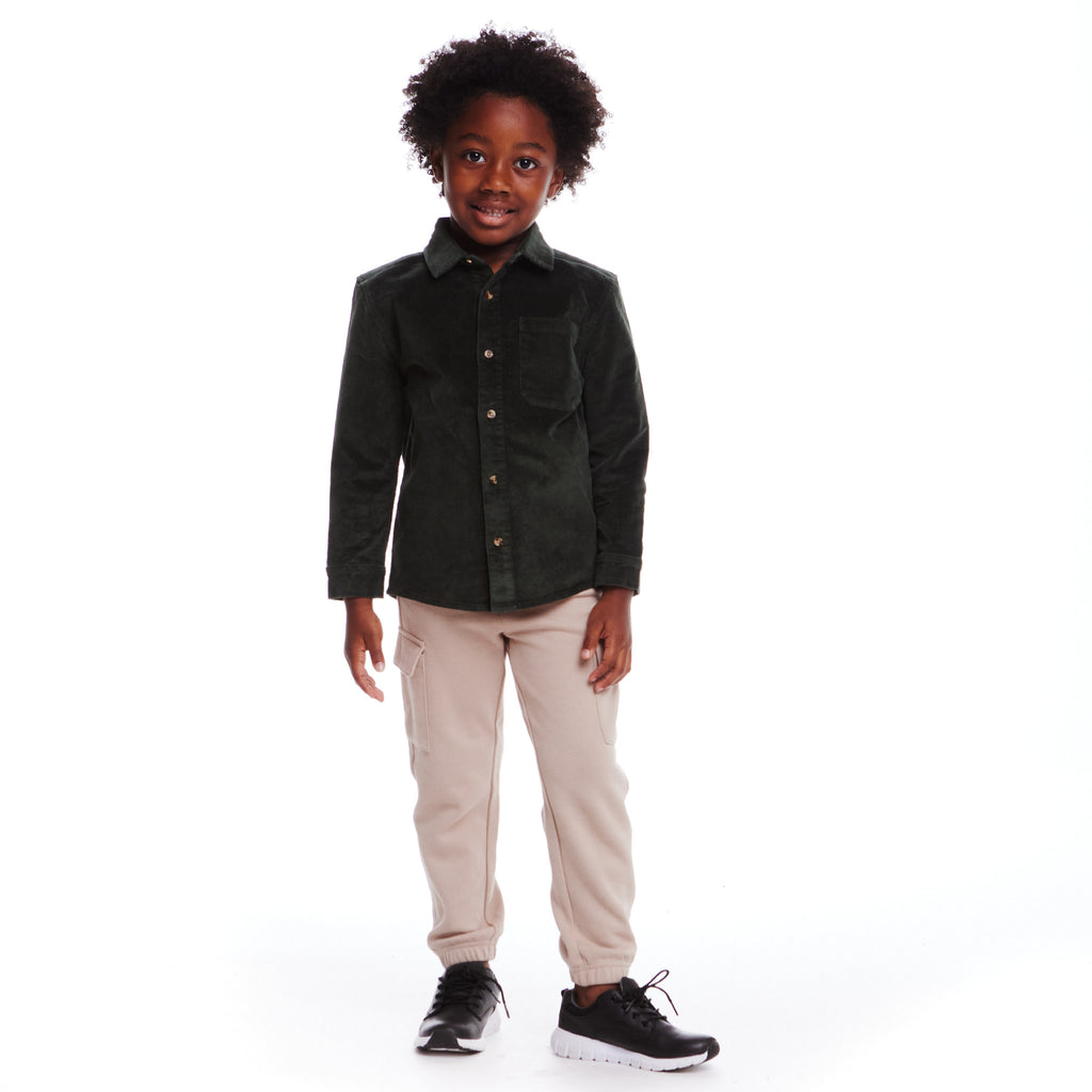 Kids Garment Washed Cord Buttondown | Green - Andy & Evan