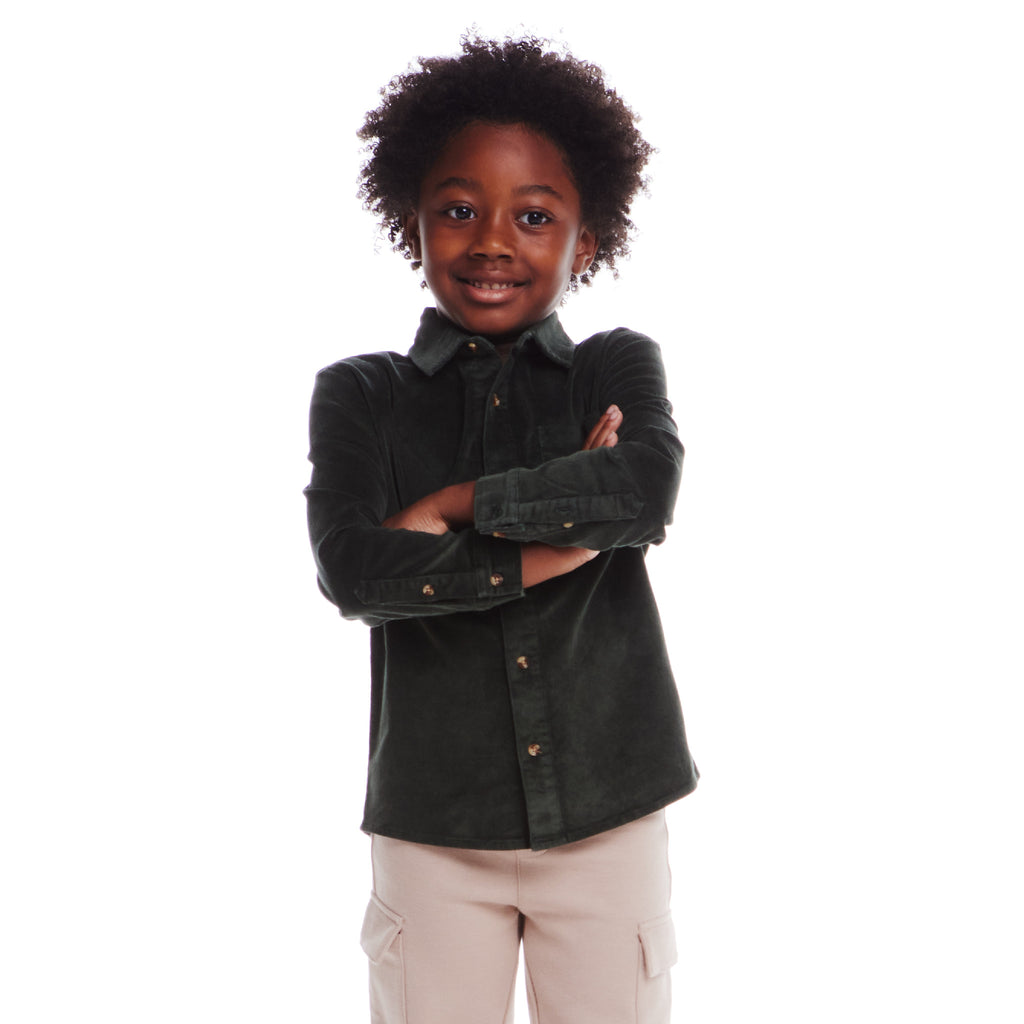 Kids Garment Washed Cord Buttondown | Green - Andy & Evan