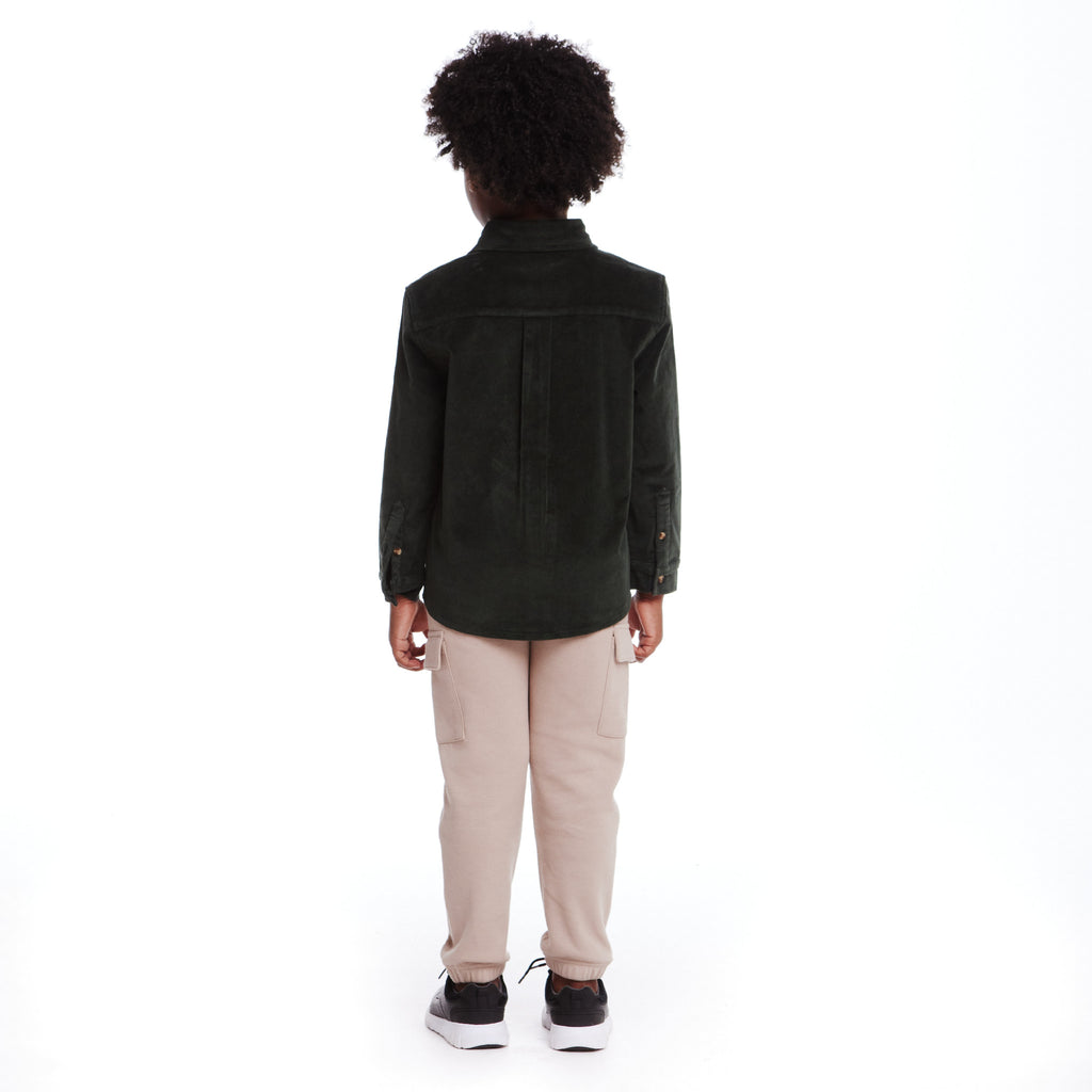 Kids Garment Washed Cord Buttondown | Green - Andy & Evan