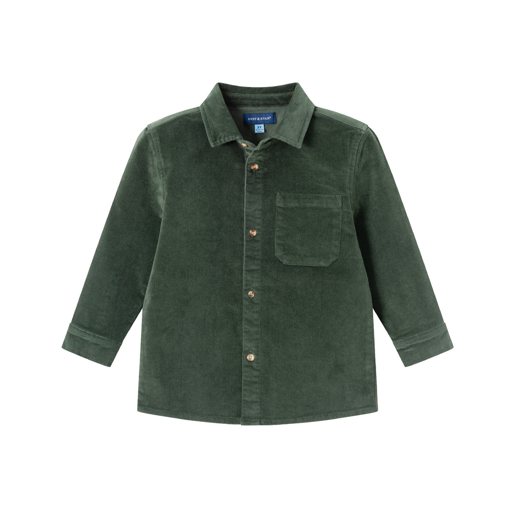 Kids Garment Washed Cord Buttondown | Green - Andy & Evan