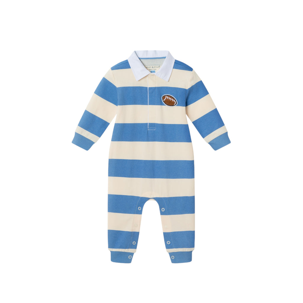 Infant Rugby Polo Romper | Blue Cream Stripes - Andy & Evan