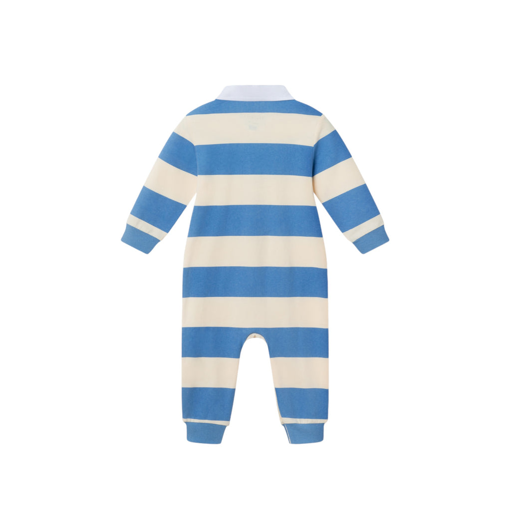 Infant Rugby Polo Romper | Blue Cream Stripes - Andy & Evan