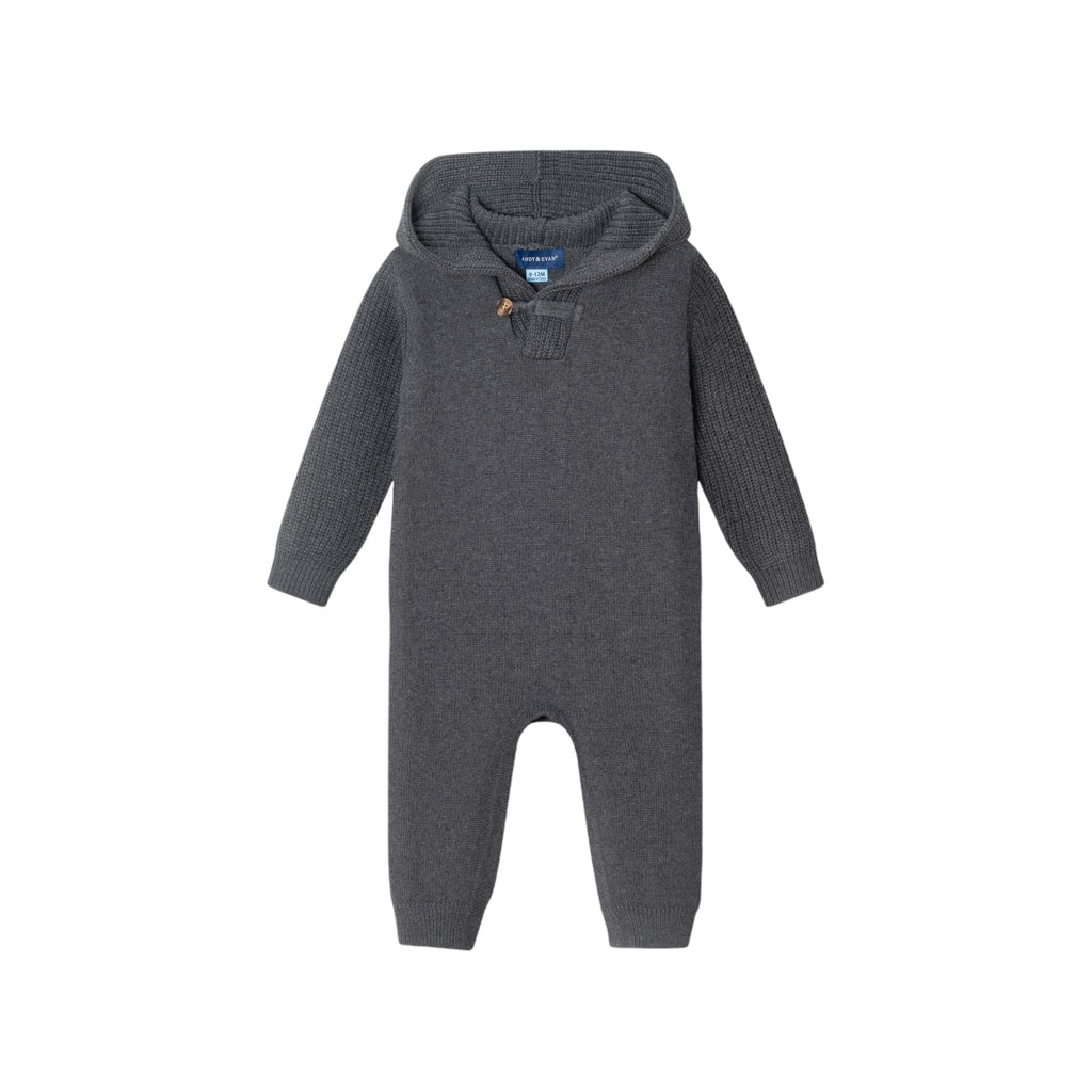 Infant Hooded Toggle Sweater Romper | Charcoal - Andy & Evan