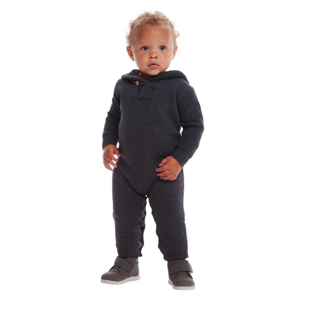 Infant Hooded Toggle Sweater Romper | Charcoal - Andy & Evan