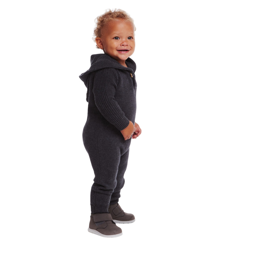 Infant Hooded Toggle Sweater Romper | Charcoal - Andy & Evan