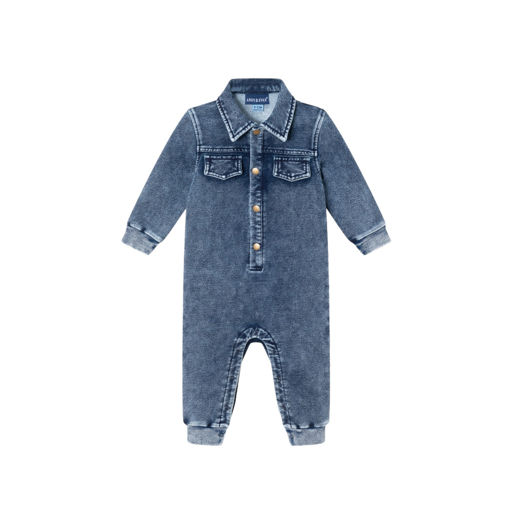 Infant Knit Shirt Romper | Blue Denim - Andy & Evan