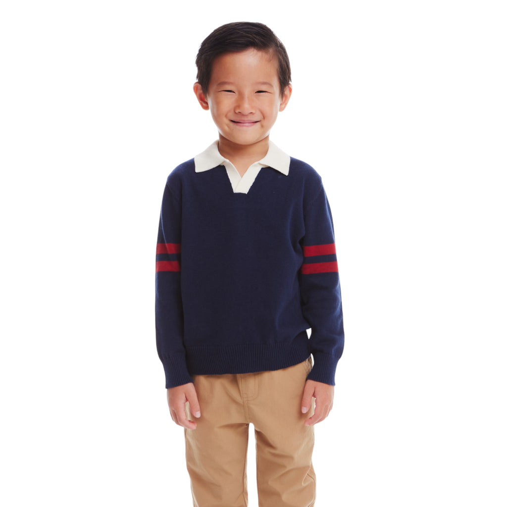 Kids Collared Sweater | Navy - Andy & Evan