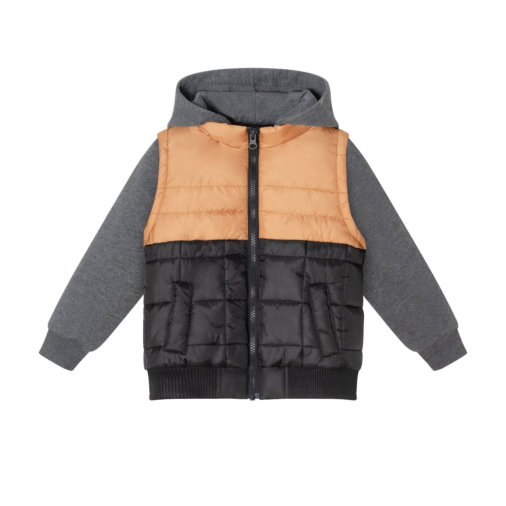 Kids (2-8) Hooded Puffer Vest & Sweatshirt Combo | Black Cognac - Andy & Evan