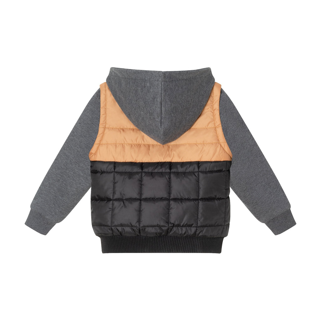 Kids (2-8) Hooded Puffer Vest & Sweatshirt Combo | Black Cognac - Andy & Evan