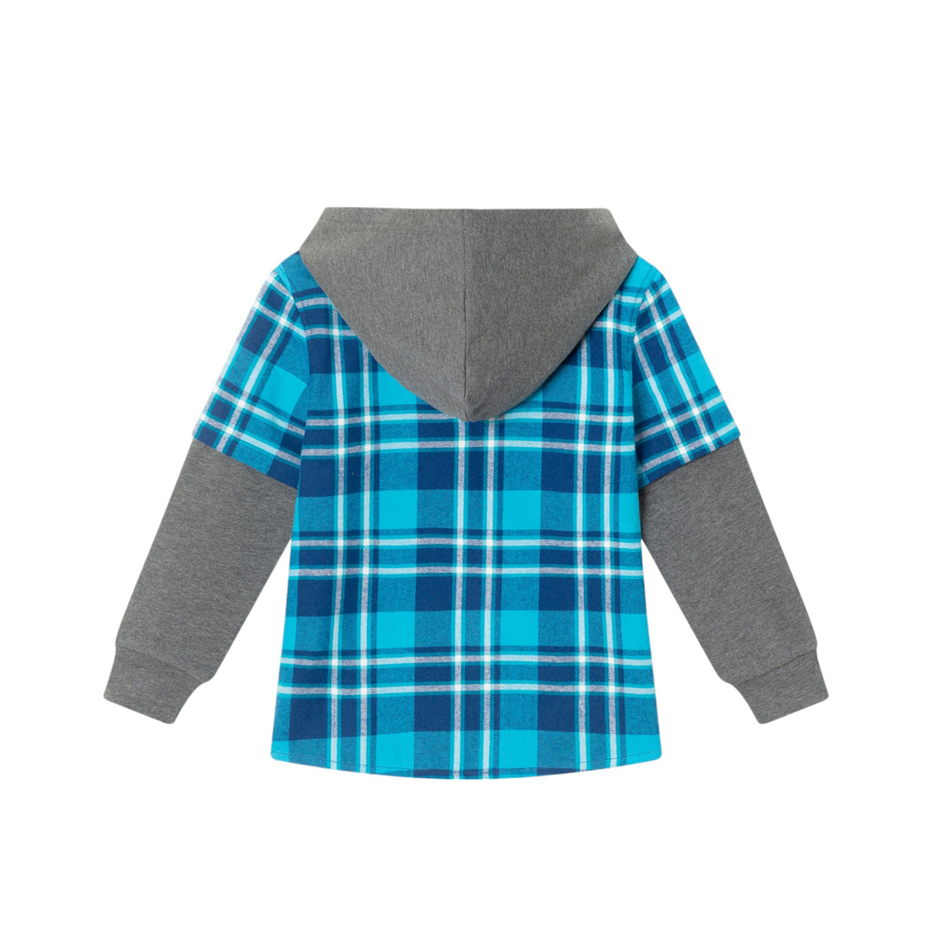 Kids Plaid Flannel Terry Twofer Hoodie | Teal - Andy & Evan