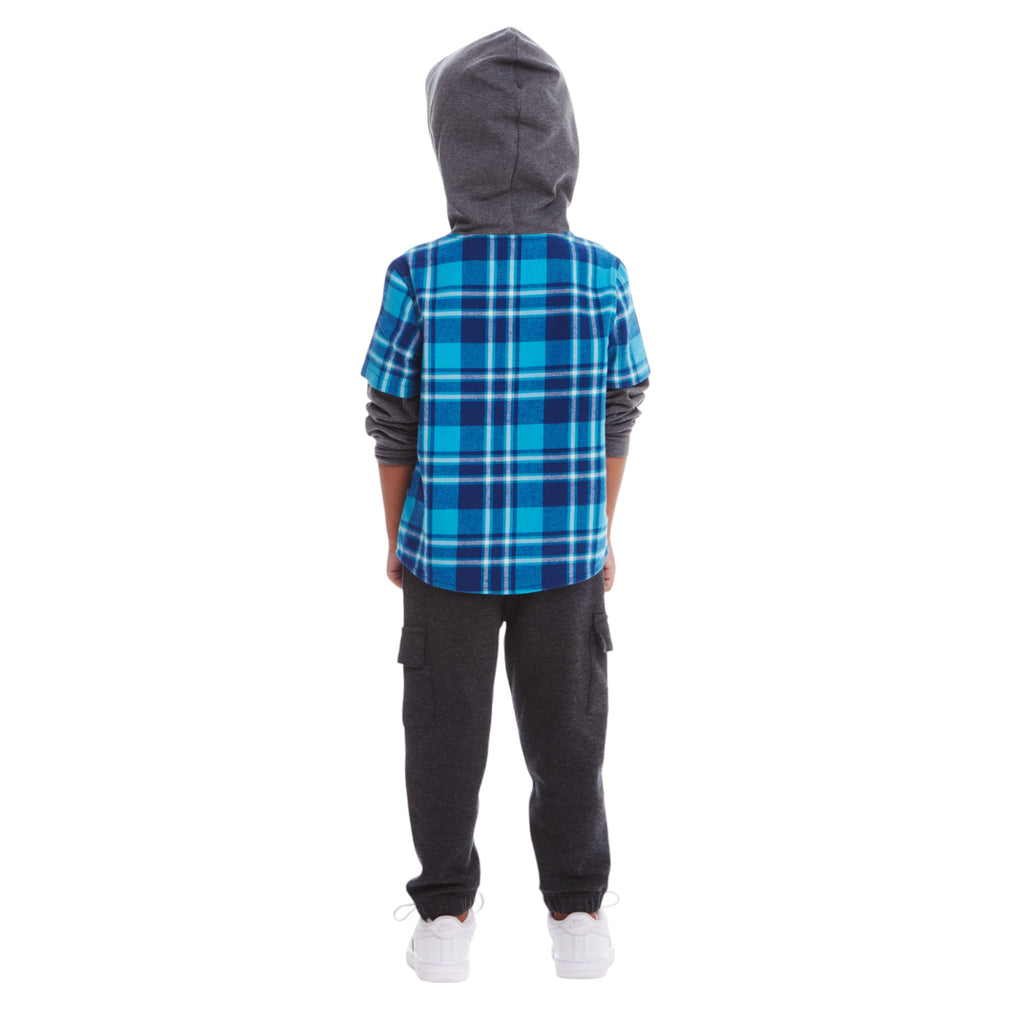 Kids Plaid Flannel Terry Twofer Hoodie | Teal - Andy & Evan