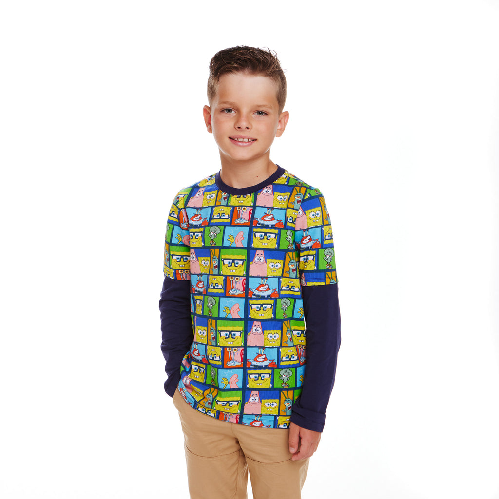 SpongeBob SquarePants™ x Andy & Evan® | Kids (2-7) Long Sleeve Character Collage T-Shirt - Andy & Evan