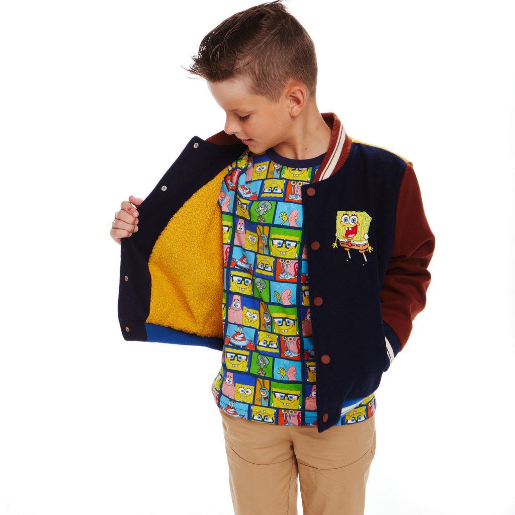 SpongeBob SquarePants™ x Andy & Evan® | Kids (2-12) Patchwork Color-Blocked Varsity Jacket - Andy & Evan