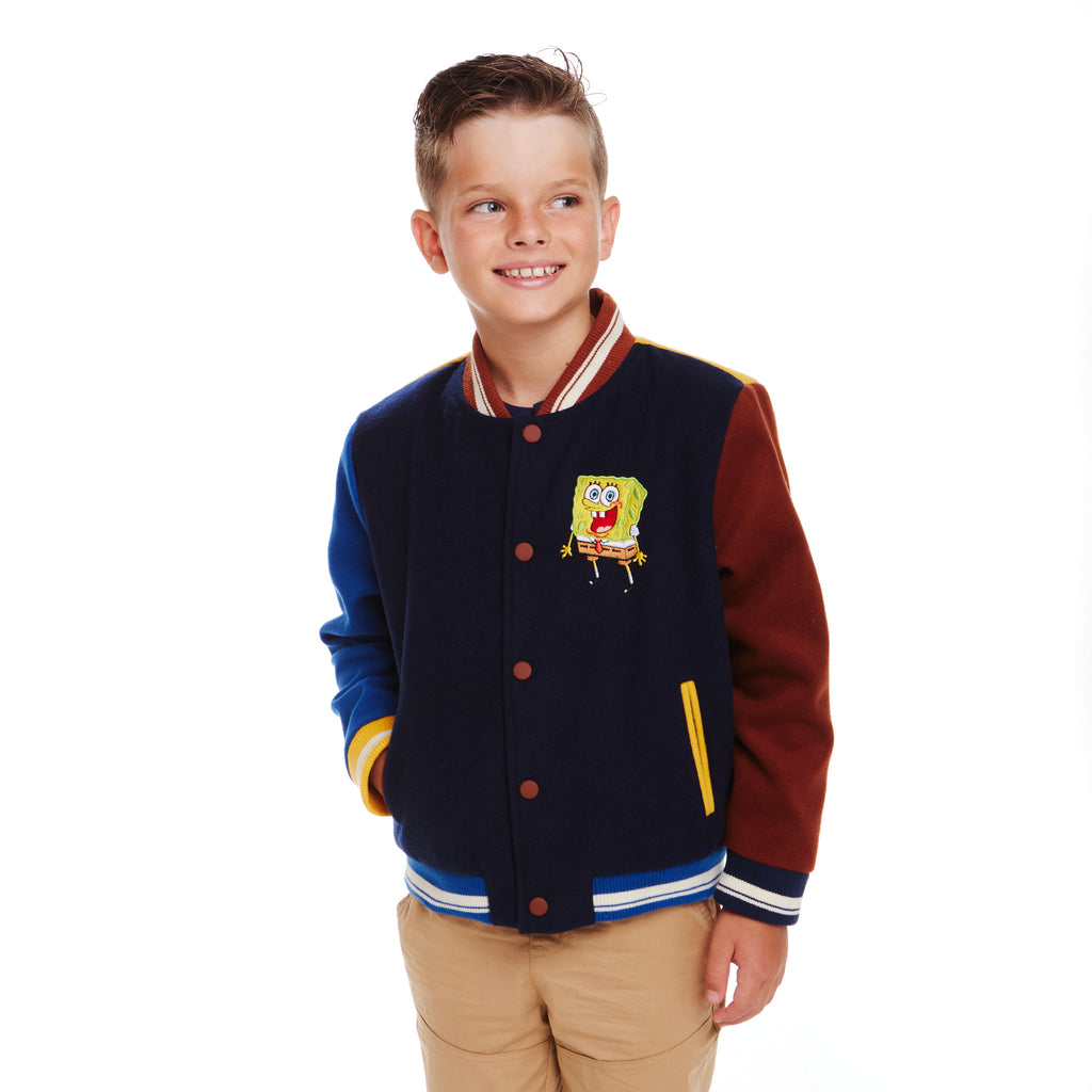 SpongeBob SquarePants™ x Andy & Evan® | Kids (2-12) Patchwork Color-Blocked Varsity Jacket - Andy & Evan