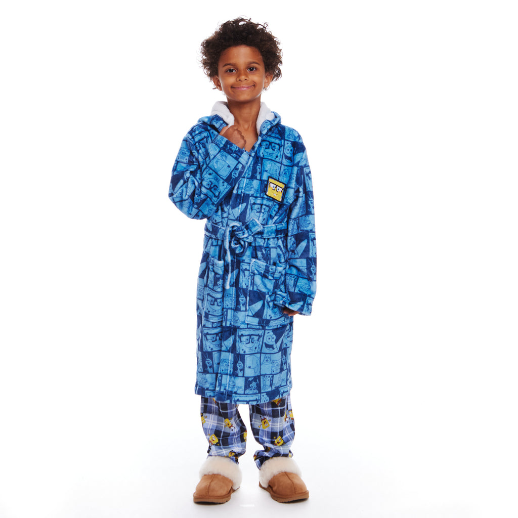 SpongeBob SquarePants™ x Andy & Evan® | Kids (3-12) Spongebob Fleece Robe | Blue Collage - Andy & Evan