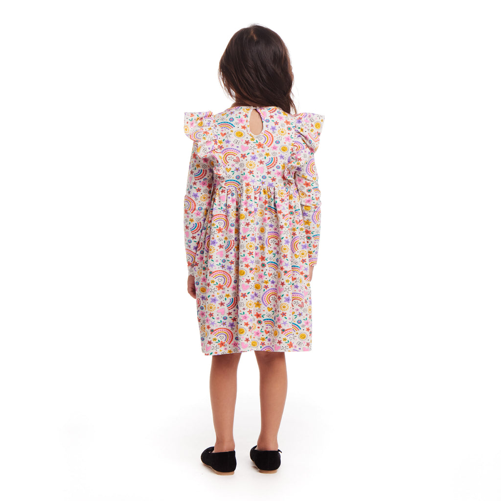 Kids Oatmeal Heather Printed Jersey Dress | Rainbow Flowers - Andy & Evan