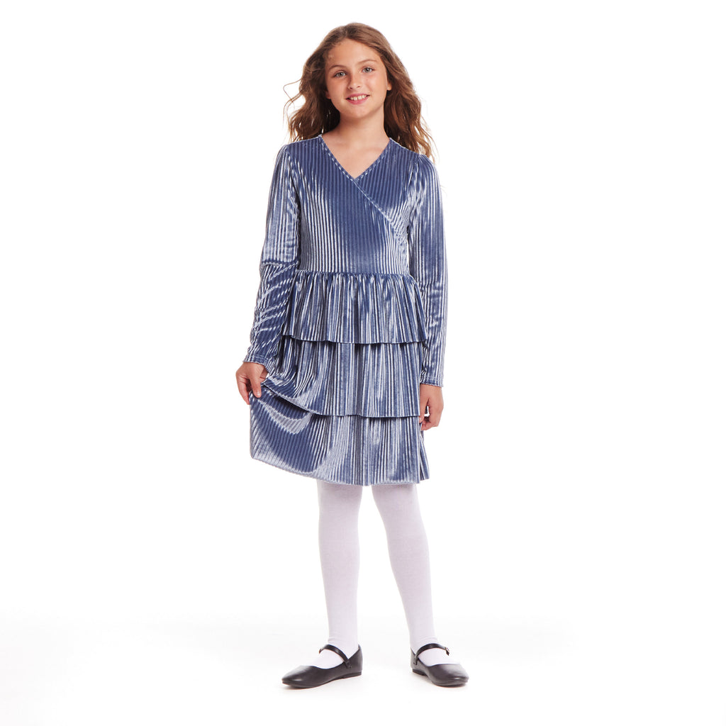 Kids (7-16) Lurex Tiered Dress | Periwinkle Velvet - Andy & Evan