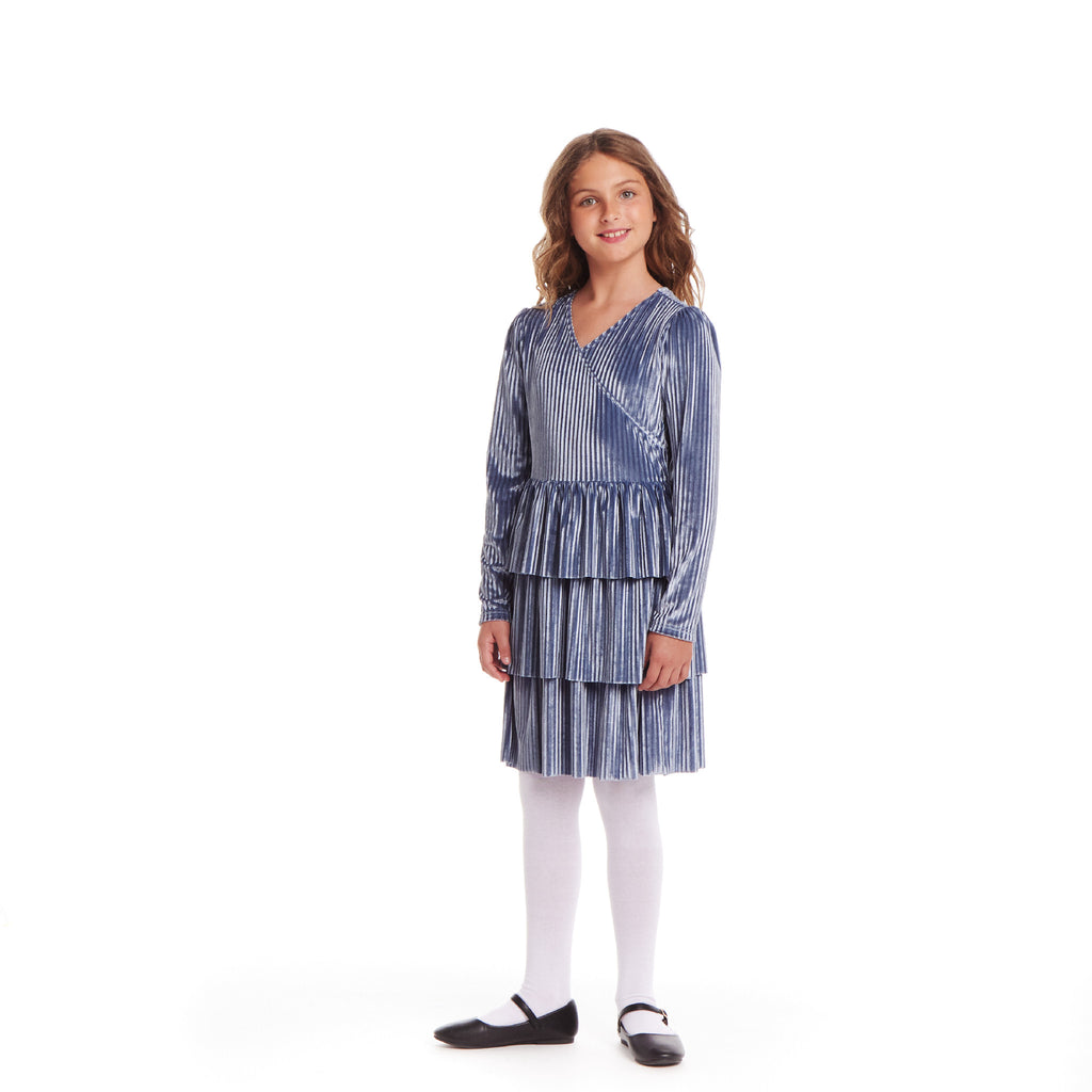 Kids (7-16) Lurex Tiered Dress | Periwinkle Velvet - Andy & Evan