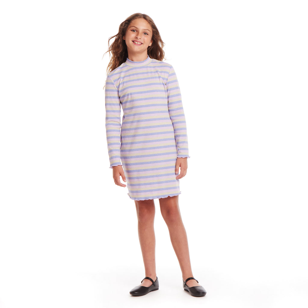 Kids (7-16) Knit Striped Mock Neck Dress | Mauve Purple - Andy & Evan