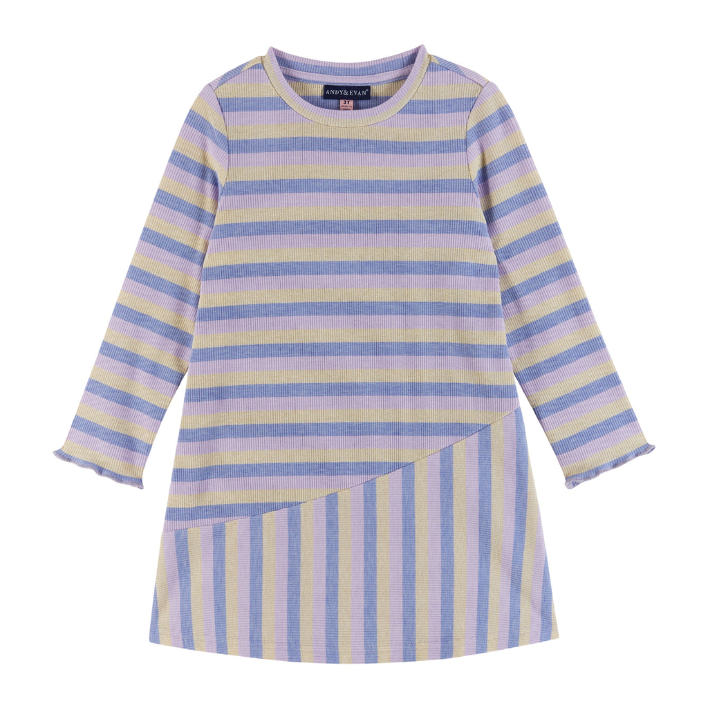 Kids Knit Asymmetrical Stripes Dress | Mauve Purple - Andy & Evan