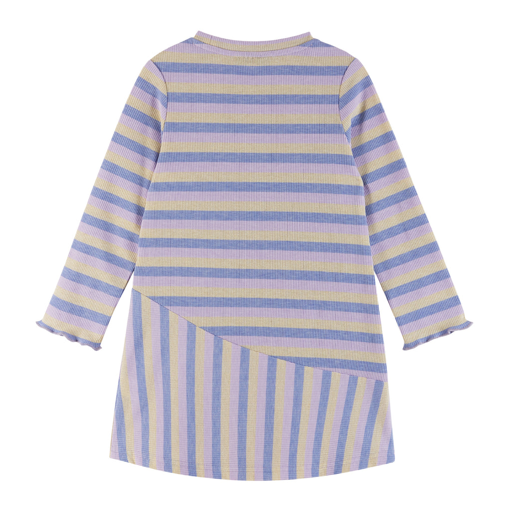 Kids Knit Asymmetrical Stripes Dress | Mauve Purple - Andy & Evan