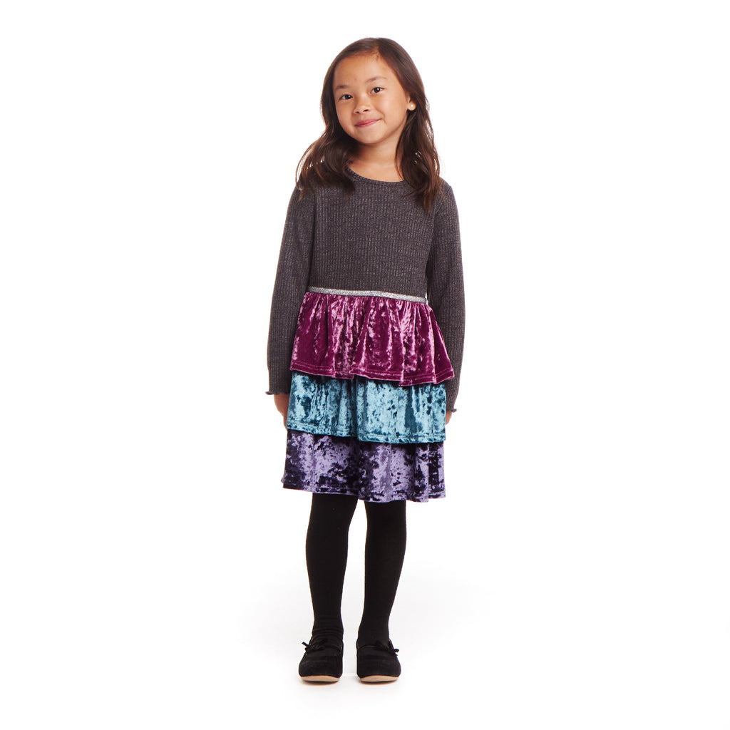 Kids Crushed Velvet Tiered Dress | Multicolor - Andy & Evan