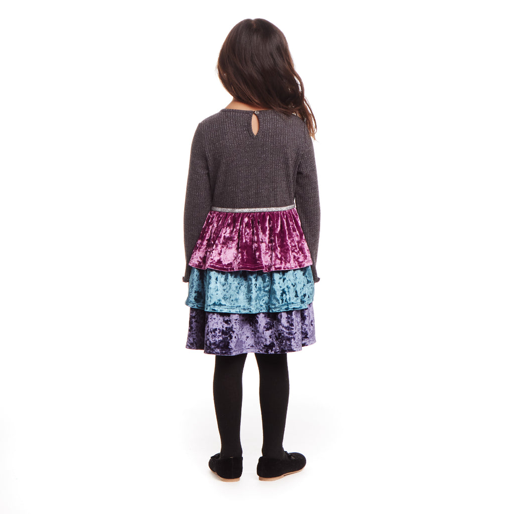 Kids Crushed Velvet Tiered Dress | Multicolor - Andy & Evan