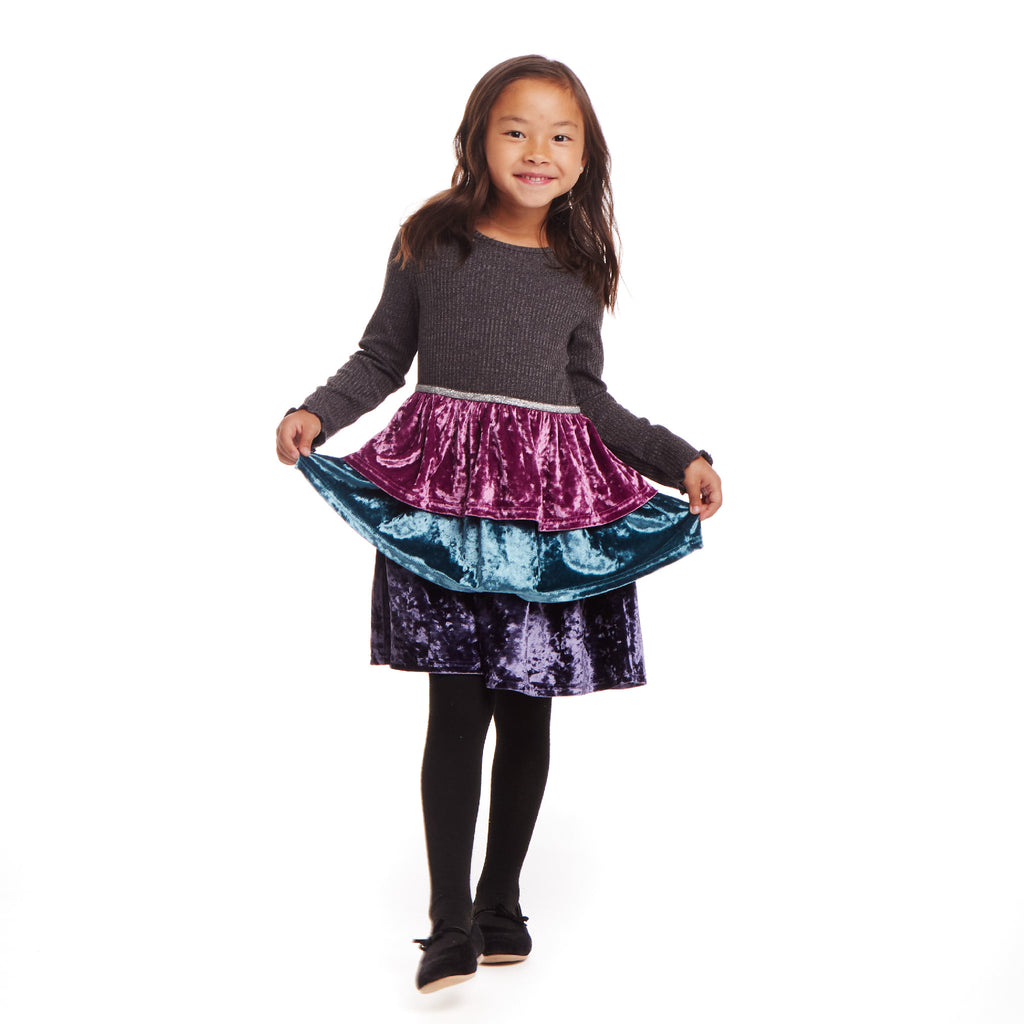 Kids Crushed Velvet Tiered Dress | Multicolor - Andy & Evan