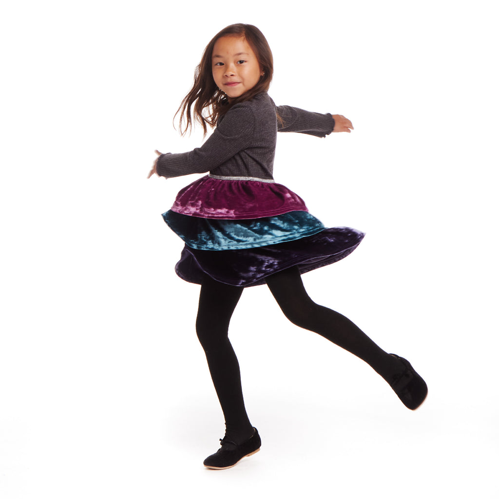 Kids Crushed Velvet Tiered Dress | Multicolor - Andy & Evan