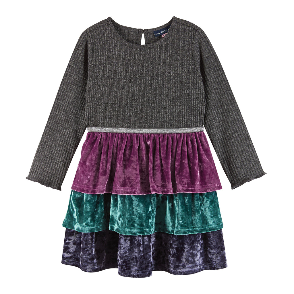 Kids Crushed Velvet Tiered Dress | Multicolor - Andy & Evan